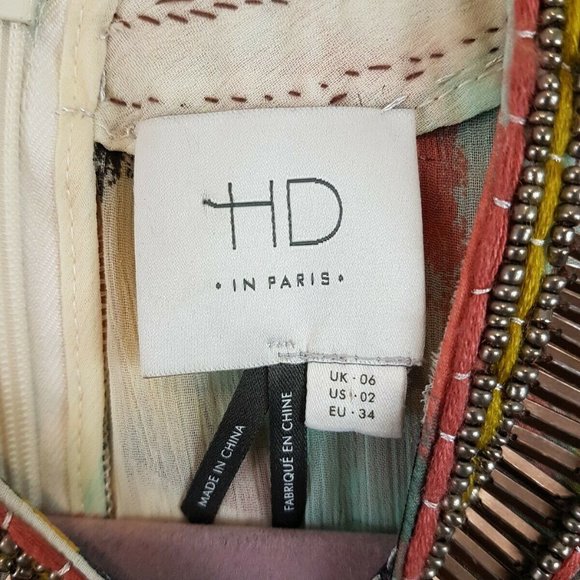HD in Paris Anthropologie Brushstrokes Dress Sz 2 Beaded Collar - Picture 3 of 8